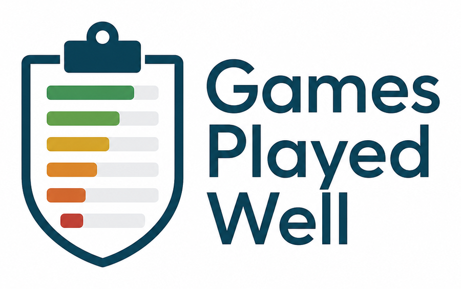 Games Played Well logo — a shield-shaped clipboard with six rubric bars fading from green to red